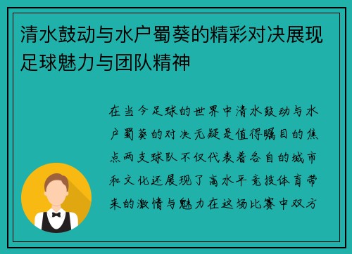 清水鼓动与水户蜀葵的精彩对决展现足球魅力与团队精神